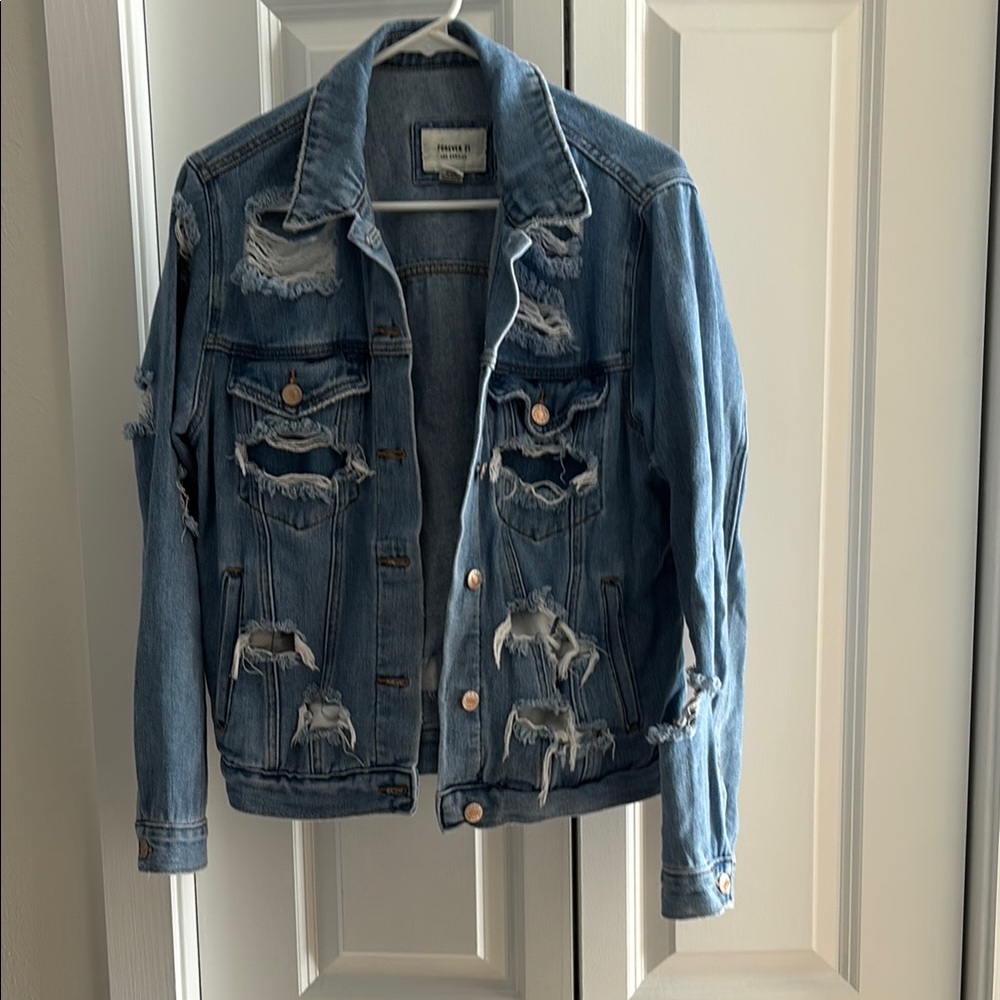 Forever 21 Distressed Blue Jean Jacket